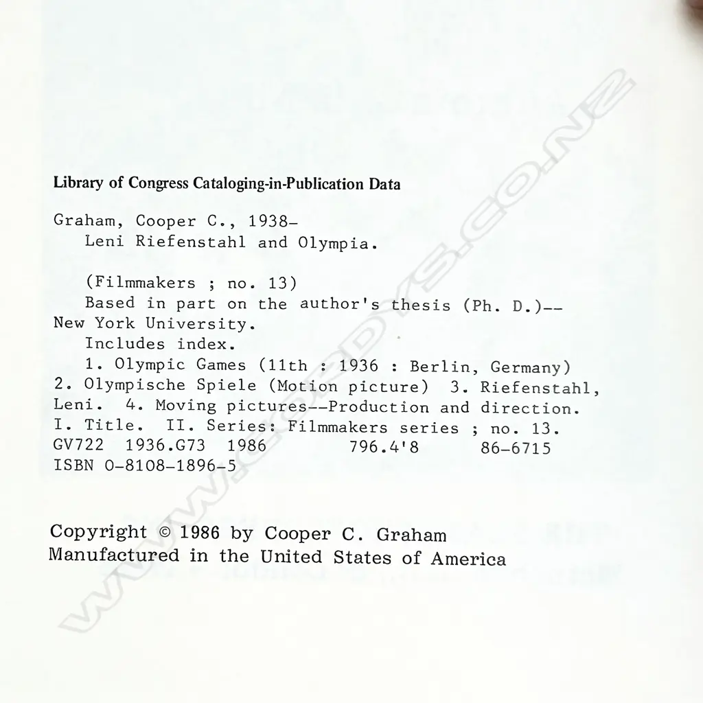 COOPER C GRAHAM: LENI RIEFENSTAHL AND OLYMPIA Image 1++